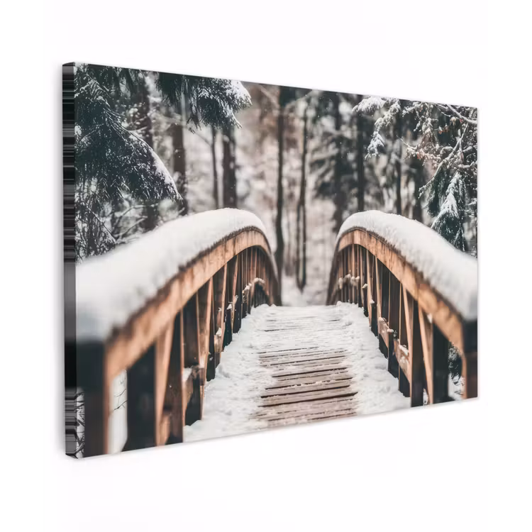 Brug - Winterlandschap - Bos - Natuur - Sneeuw canvas 2cm klein -z3d
