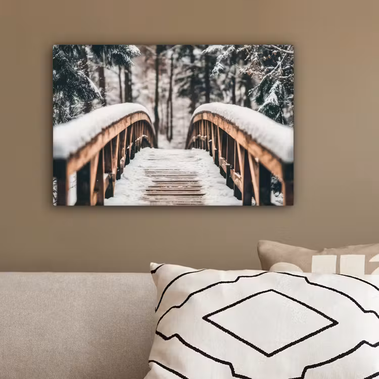 Brug - Winterlandschap - Bos - Natuur - Sneeuw canvas 2cm klein -sfeer3