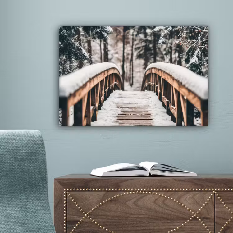 Brug - Winterlandschap - Bos - Natuur - Sneeuw canvas 2cm klein -sfeer4