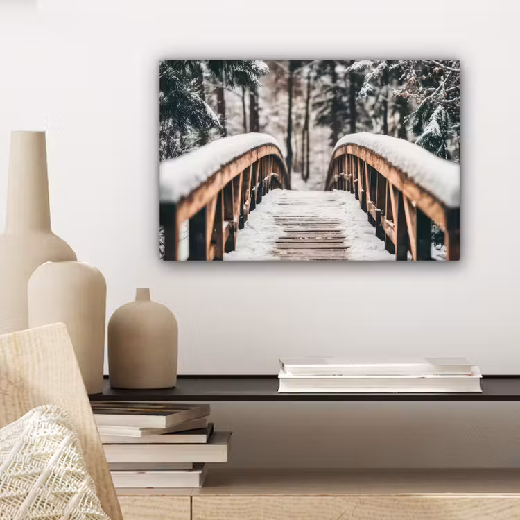 Brug - Winterlandschap - Bos - Natuur - Sneeuw canvas 2cm klein -sfeer6