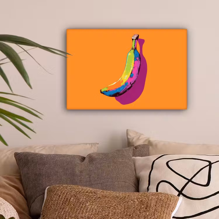 Felle kleuren - Banaan - popart canvas 2cm klein -sfeer1