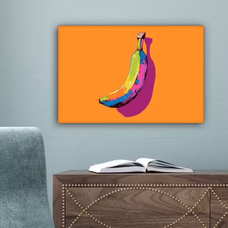 Felle kleuren - Banaan - popart canvas 2cm klein -sfeer4