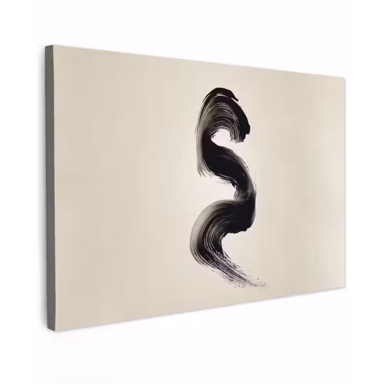 Penseelstreek - Zwart - Minimalistisch canvas 2cm klein -z3d