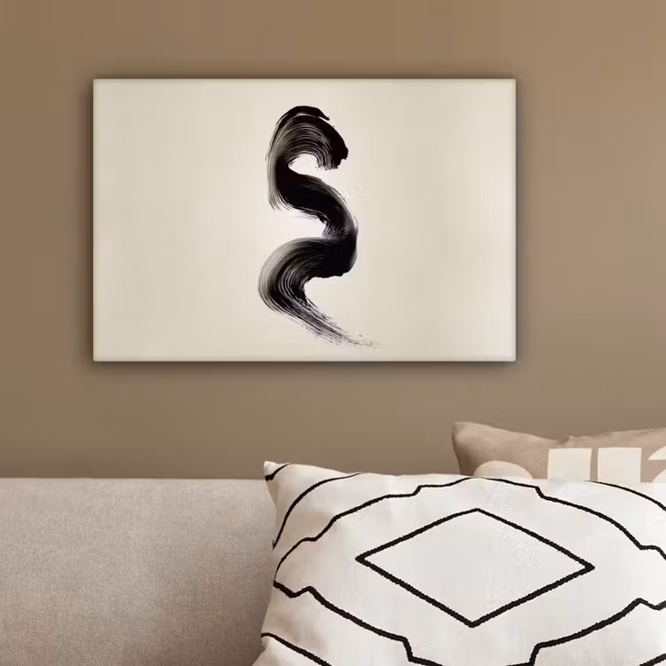 Penseelstreek - Zwart - Minimalistisch canvas 2cm klein -sfeer3