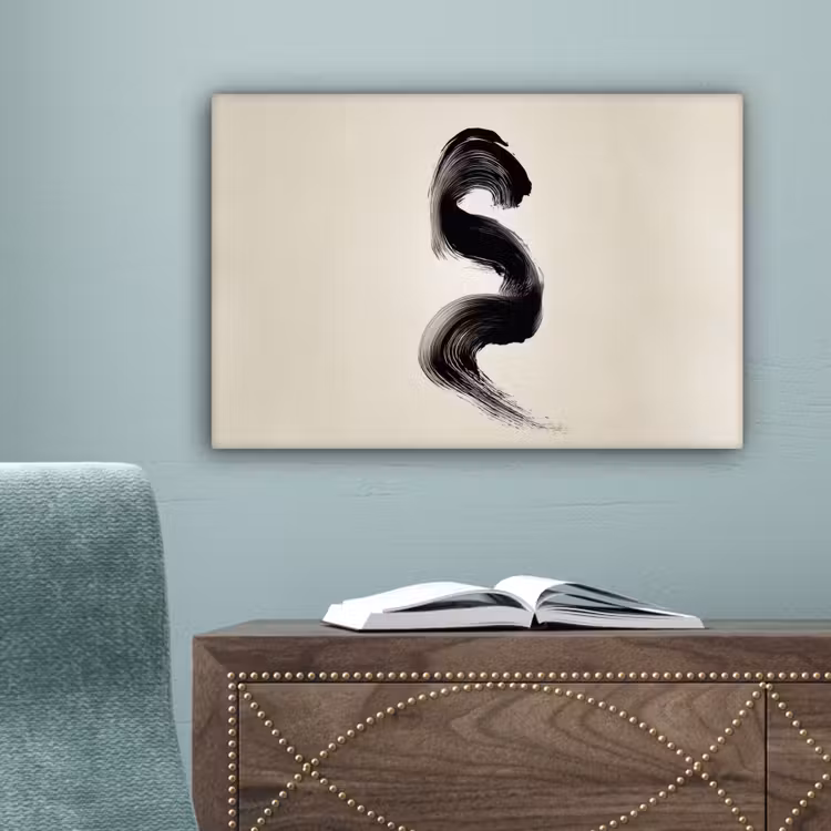 Penseelstreek - Zwart - Minimalistisch canvas 2cm klein -sfeer4