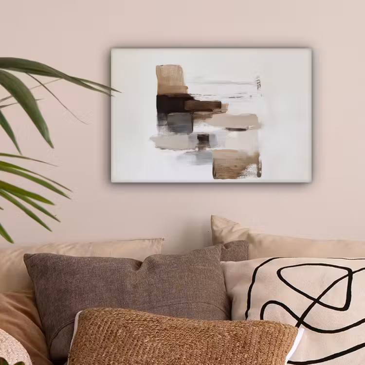 Penseelstreken - Balans - Beige - Bruin canvas 2cm klein -sfeer1