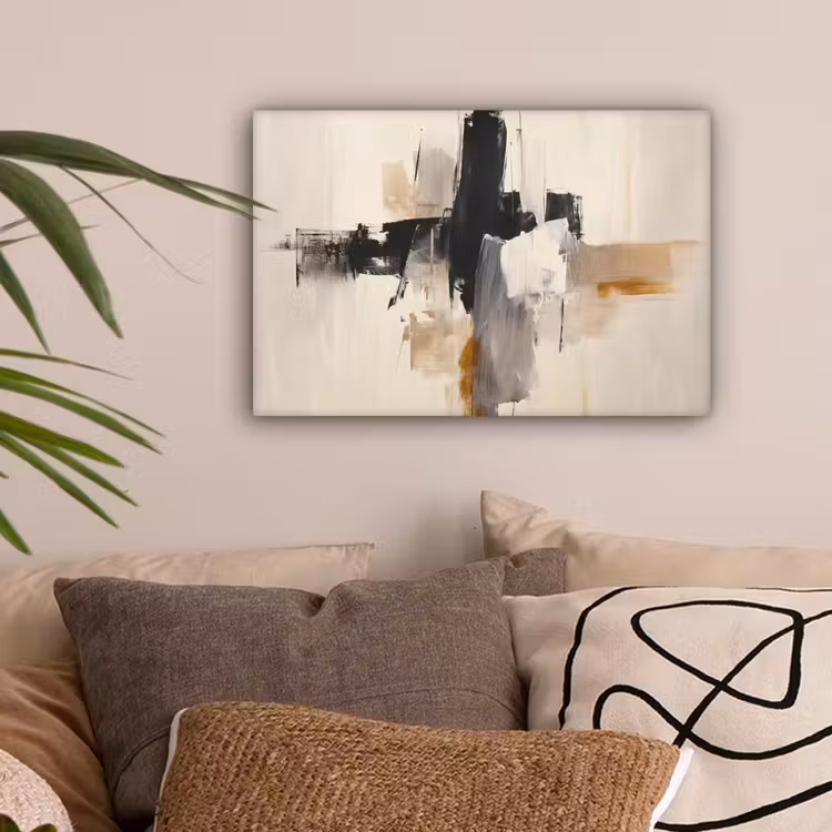 Penseelstreken - Ruw - Abstract - Beige canvas 2cm klein -sfeer1