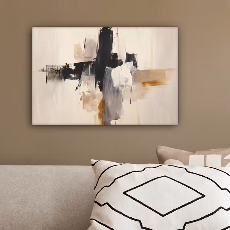 Penseelstreken - Ruw - Abstract - Beige canvas 2cm klein -sfeer3