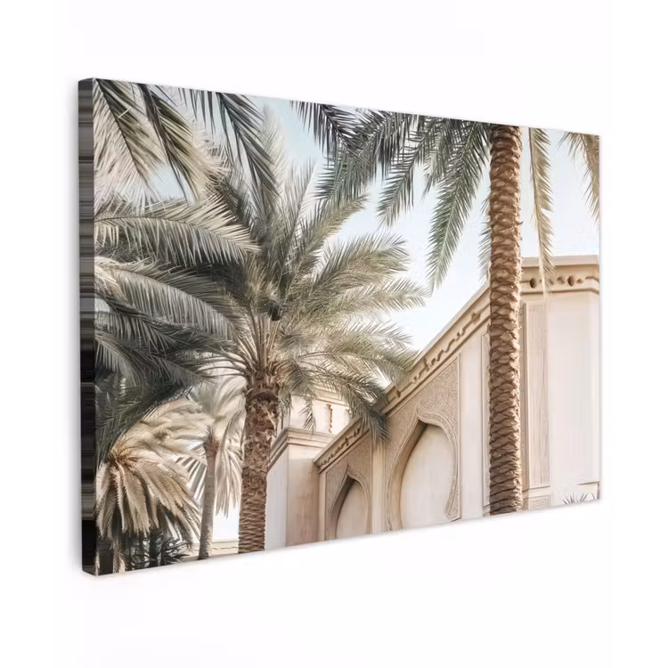 Gebouw - Palmbomen - Beige - Zon canvas 2cm klein -z3d