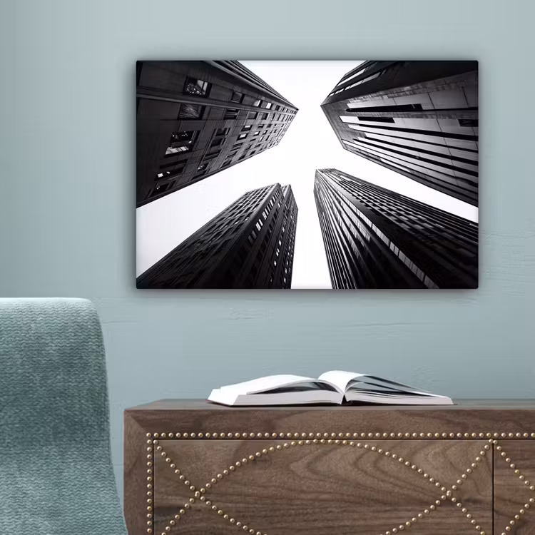 Gebouwen - Lucht - Zwart canvas 2cm klein -sfeer4