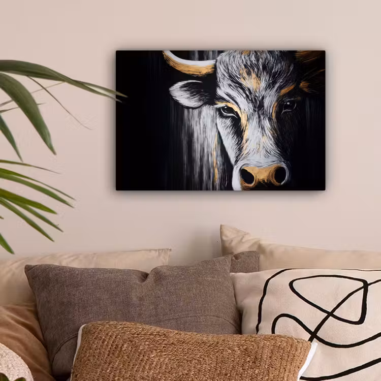 Stier - Hoorns - Snuit - Goud canvas 2cm klein -sfeer1