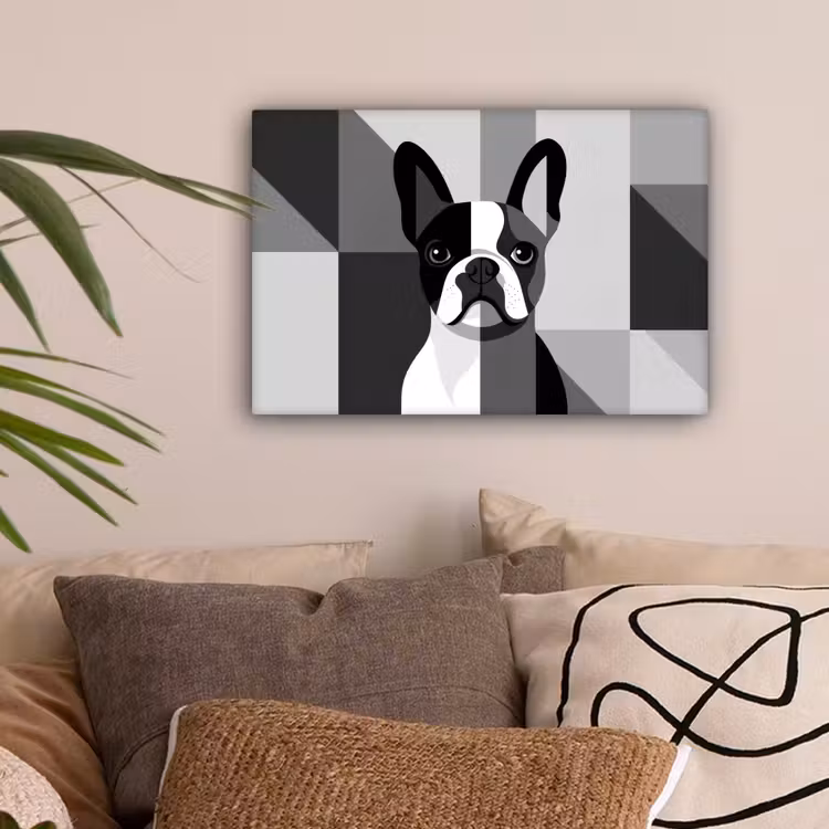 Buldog - Zwart - Abstract - Vlakken canvas 2cm klein -sfeer1