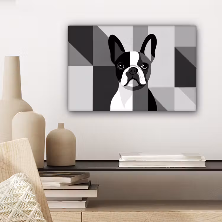 Buldog - Zwart - Abstract - Vlakken canvas 2cm klein -sfeer6