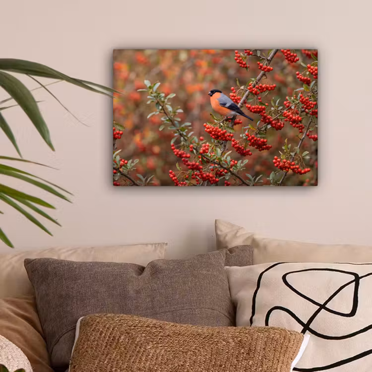 Goudvink - Bessen - Herfst - Natuur - Kleurrijk canvas 2cm klein -sfeer1