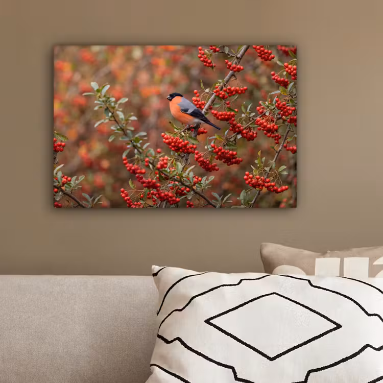 Goudvink - Bessen - Herfst - Natuur - Kleurrijk canvas 2cm klein -sfeer3