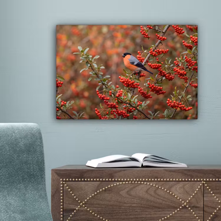 Goudvink - Bessen - Herfst - Natuur - Kleurrijk canvas 2cm klein -sfeer4