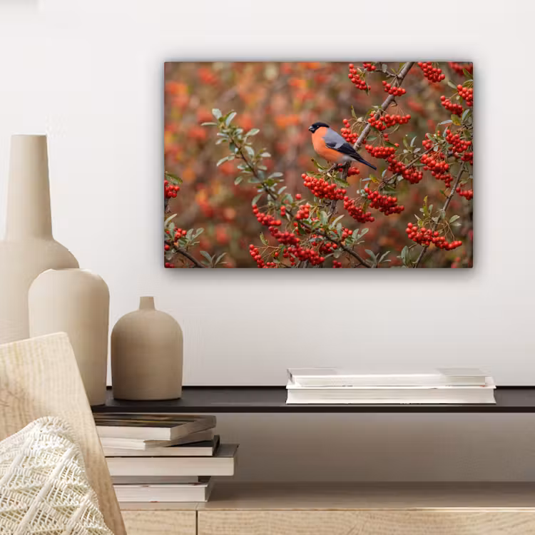 Goudvink - Bessen - Herfst - Natuur - Kleurrijk canvas 2cm klein -sfeer6