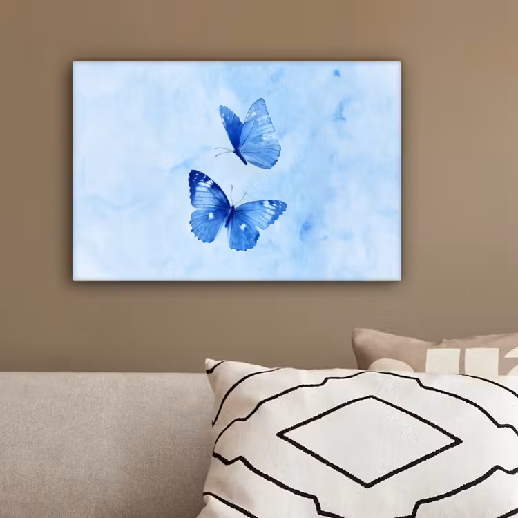 Vlinders - Sierlijk - Blauw canvas 2cm klein -sfeer3