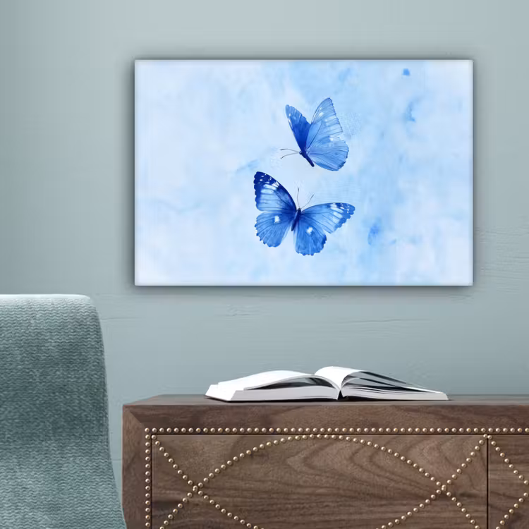 Vlinders - Sierlijk - Blauw canvas 2cm klein -sfeer4