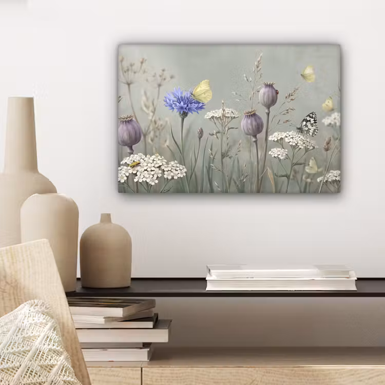 Vlinders - Wildbloemen - Illustratie - Kleurrijk canvas 2cm klein -sfeer6