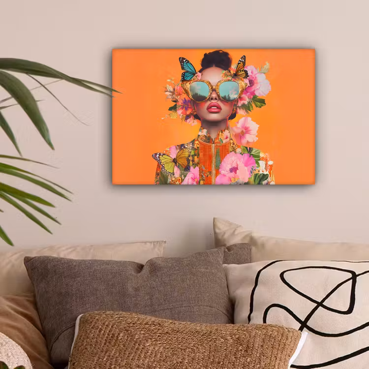 Vlinders - Vrouw - Zonnebril - Kleurrijk canvas 2cm klein -sfeer1