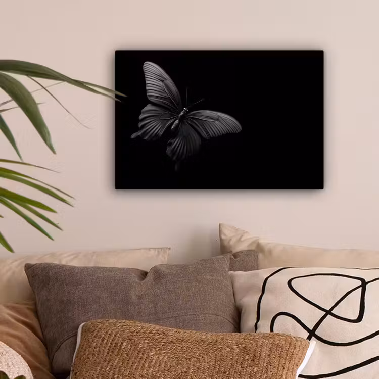 Vlinder - Zwart - Insect - Dieren canvas 2cm klein -sfeer1