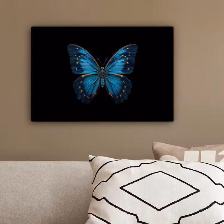 Vlinder - Blauw - Contrast canvas 2cm klein -sfeer3