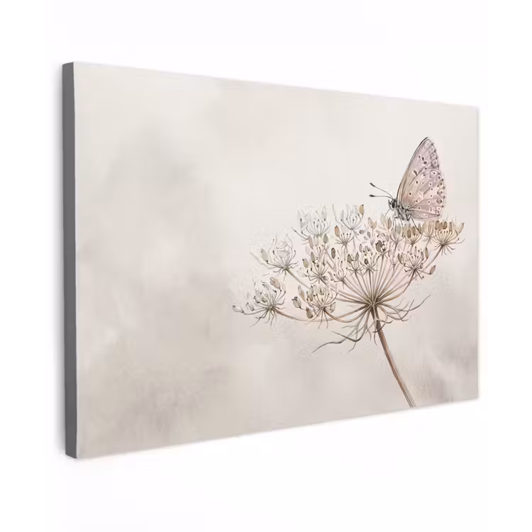 Vlinder - Bloem -Natuur - Beige canvas 2cm klein -z3d