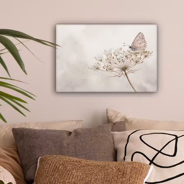 Vlinder - Bloem -Natuur - Beige canvas 2cm klein -sfeer1