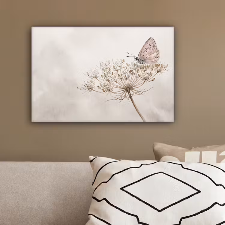 Vlinder - Bloem -Natuur - Beige canvas 2cm klein -sfeer3