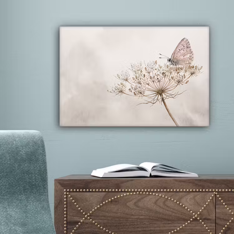 Vlinder - Bloem -Natuur - Beige canvas 2cm klein -sfeer4