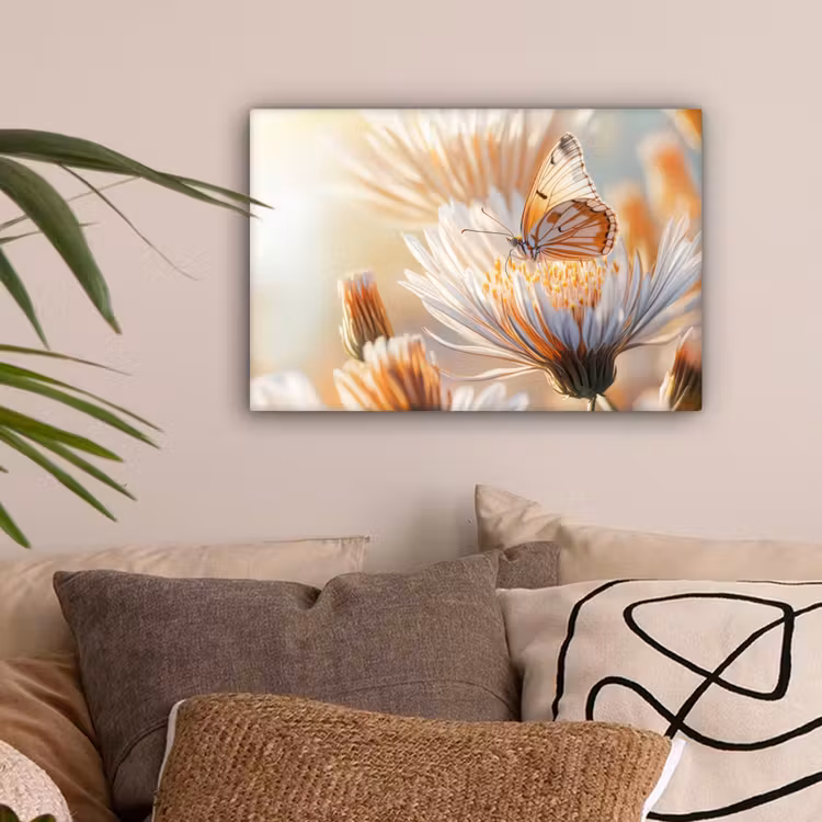Vlinder - Bloem - Oranje canvas 2cm klein -sfeer1