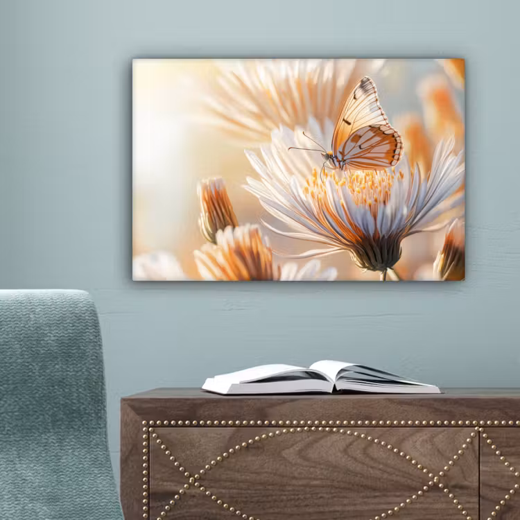 Vlinder - Bloem - Oranje canvas 2cm klein -sfeer4