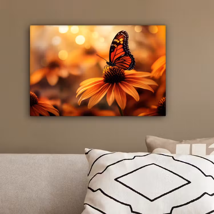 Vlinder - Bloemen - Oranje canvas 2cm klein -sfeer3