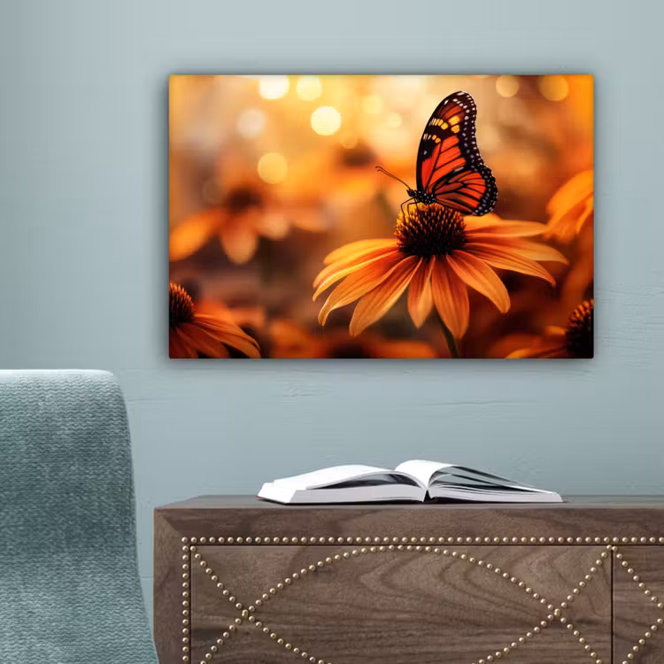 Vlinder - Bloemen - Oranje canvas 2cm klein -sfeer4