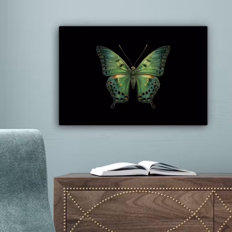 Vlinder - Groen - Diepte canvas 2cm klein -sfeer4
