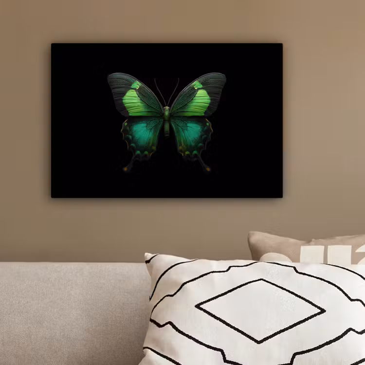 Vlinder - Groen - Opvallend canvas 2cm klein -sfeer3