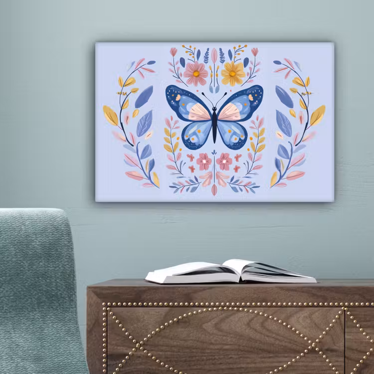 Vlinder - Lichtblauw - Sierlijk - Bloemen canvas 2cm klein -sfeer4