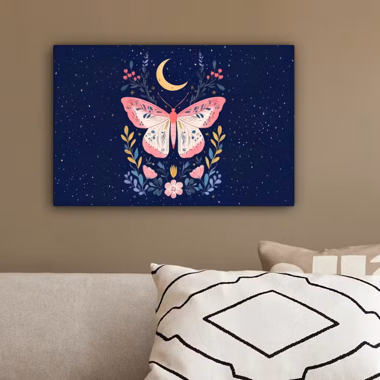 Vlinder - Maan - Bloemen - Sterrenhemel canvas 2cm klein -sfeer3