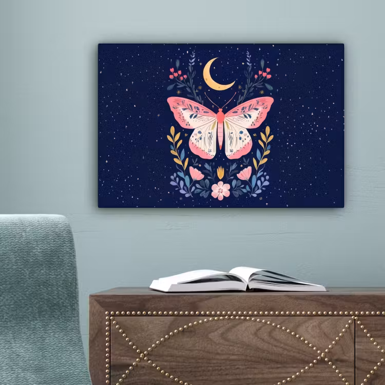 Vlinder - Maan - Bloemen - Sterrenhemel canvas 2cm klein -sfeer4