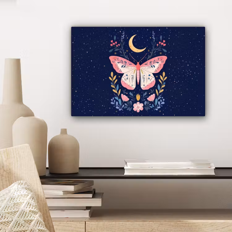 Vlinder - Maan - Bloemen - Sterrenhemel canvas 2cm klein -sfeer6