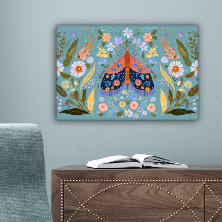 Vlinder - Sierlijk - Bloemen - Bladeren canvas 2cm klein -sfeer4