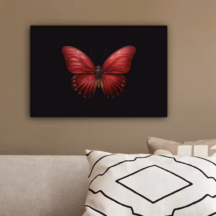 Vlinder - Rood - Minimalistisch canvas 2cm klein -sfeer3