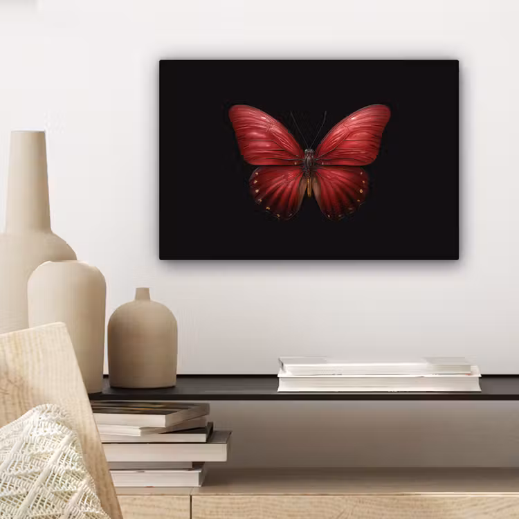 Vlinder - Rood - Minimalistisch canvas 2cm klein -sfeer6