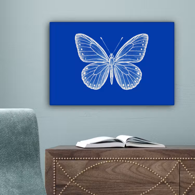 Vlinder - Wit - Getekend - Stippen canvas 2cm klein -sfeer4