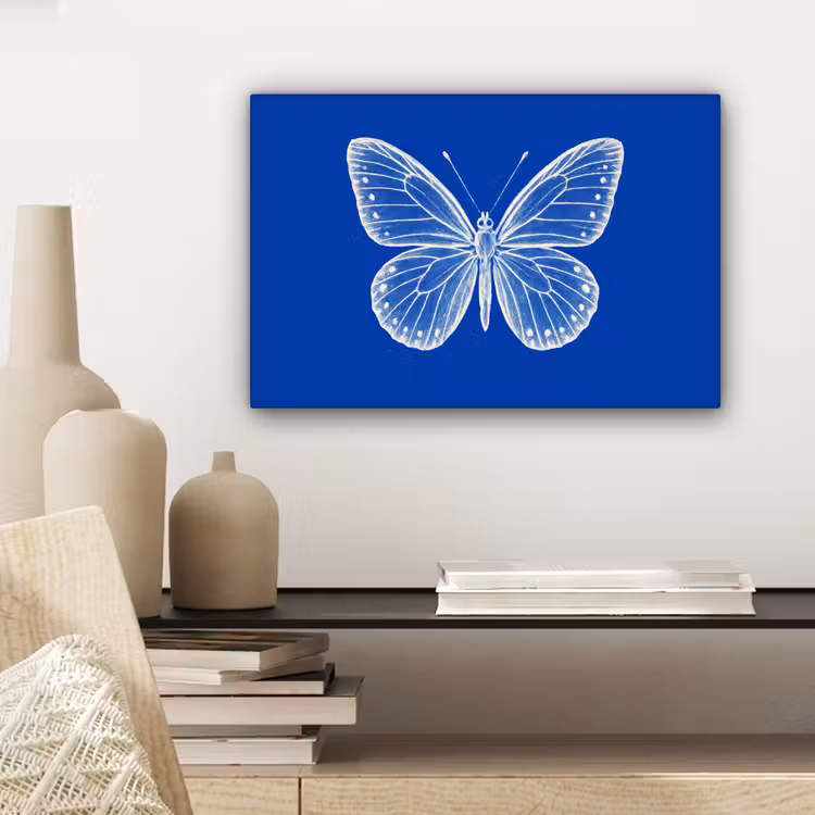 Vlinder - Wit - Getekend - Stippen canvas 2cm klein -sfeer6