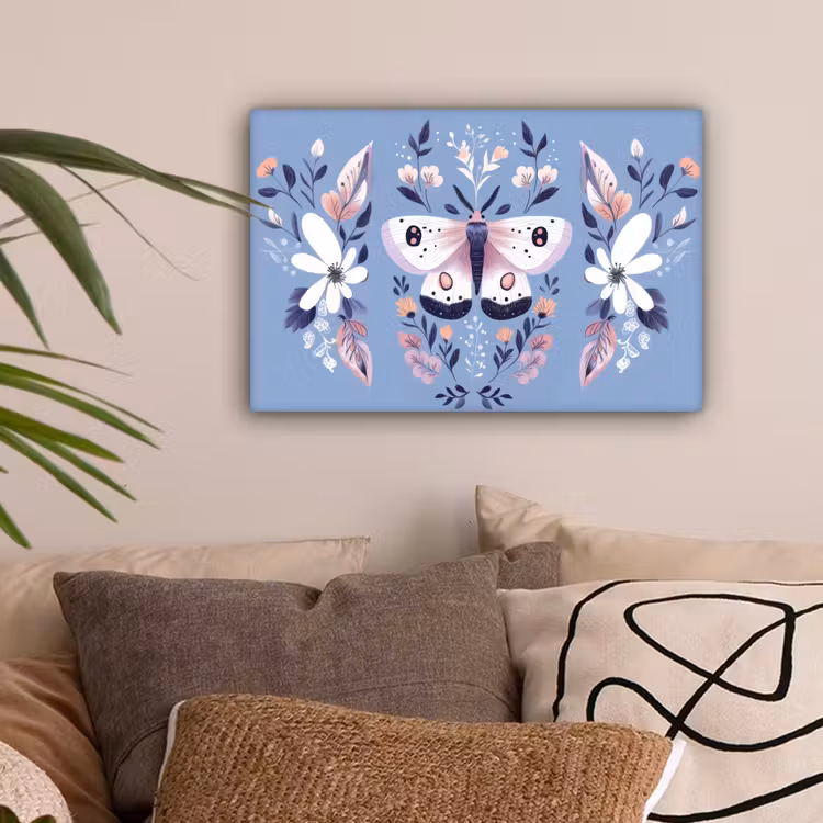 Vlinder - Vleugels - Stippen - Bloemen canvas 2cm klein -sfeer1