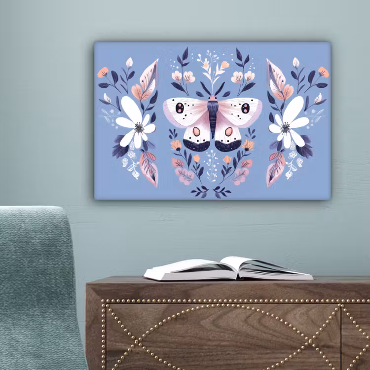 Vlinder - Vleugels - Stippen - Bloemen canvas 2cm klein -sfeer4
