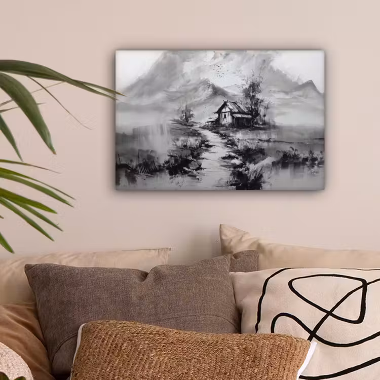 Hut - Grijs - Bergen - Mistig canvas 2cm klein -sfeer1