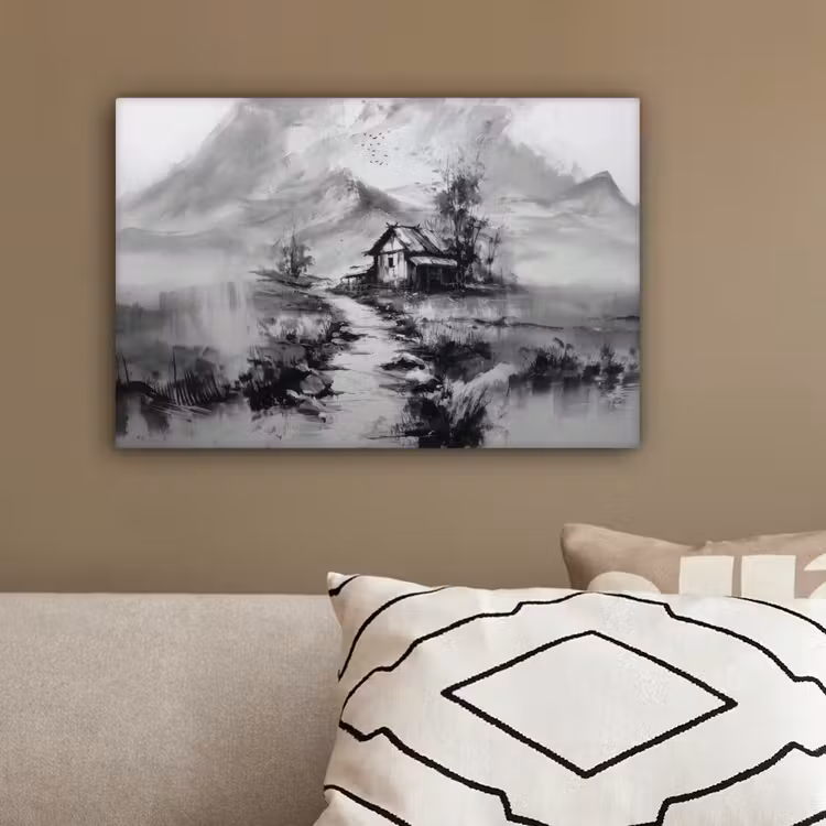 Hut - Grijs - Bergen - Mistig canvas 2cm klein -sfeer3
